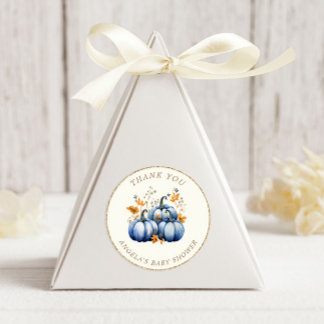 Sticker Rond Baby shower d'automne du Citrouille d'or bleu