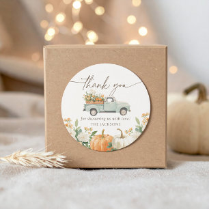 Sticker Rond Baby shower d'automne du petit Citrouille