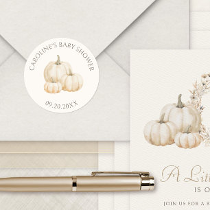 Sticker Rond Baby shower d'automne petit Citrouille élégant