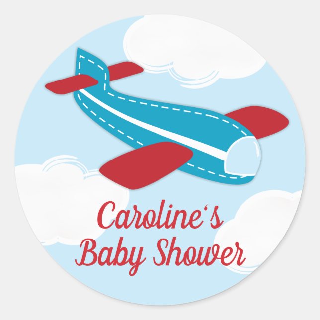 Sticker Rond Baby shower d'avion rétro (Devant)