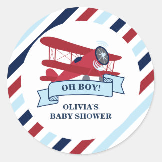 Sticker Rond Baby shower d'avion rouge