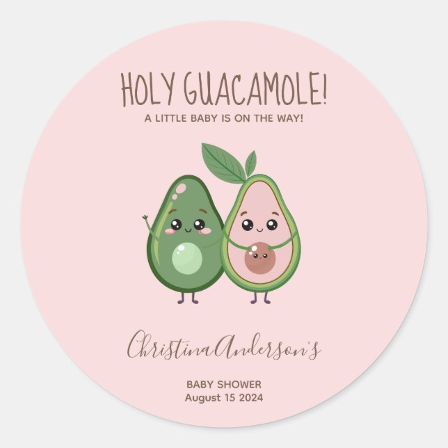Sticker Rond Baby shower d'Avocado rose Saint-Guacamole (Devant)