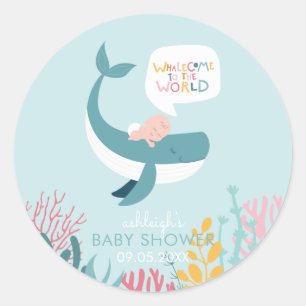 Sticker Rond Baby shower de baleine