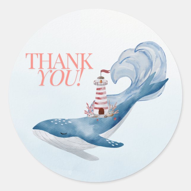Sticker Rond Baby shower de baleines nautiques Favoriser Merci  (Devant)