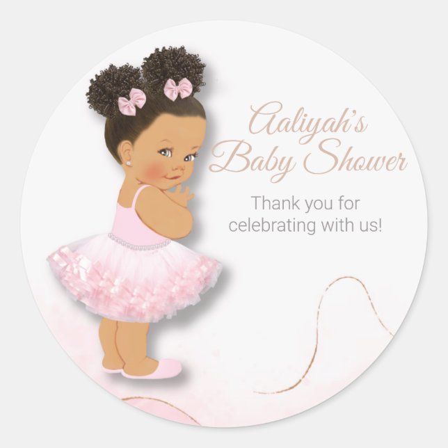 Sticker Rond Baby shower de ballerine rose cupcake dessus class (Devant)