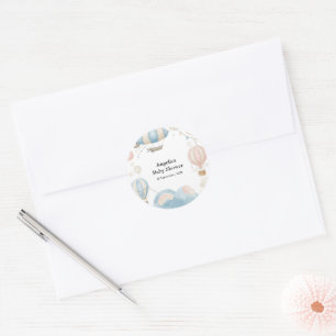 Sticker Rond Baby shower de ballon à air chaud Watercolor