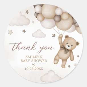 Sticker Rond Baby shower de ballon d'ours Brown
