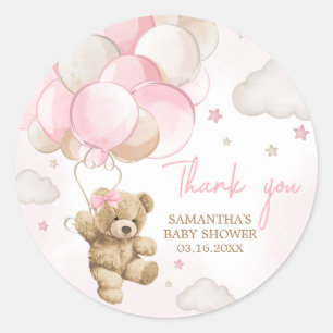 Sticker Rond Baby shower de ballon d'ours rose Boho