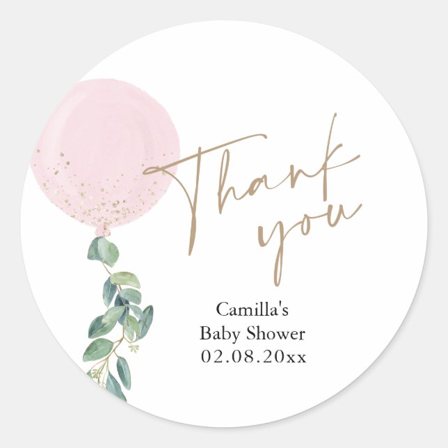 Sticker Rond Baby shower de ballon rose Eucalyptus (Devant)