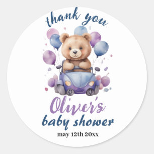Sticker Rond baby shower de ballons bleu et violet en peluche