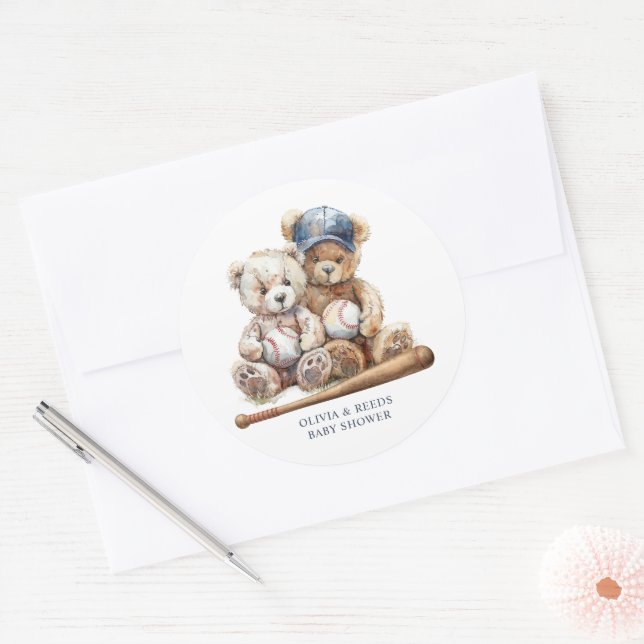 Sticker Rond Baby shower de baseball Nounours Twins (Enveloppe)