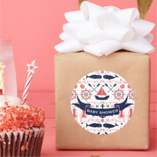 Sticker Rond Baby shower de bébé nautique Coral Marine Octopus