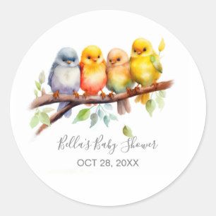 Sticker Rond Baby shower de branches d'arbres aux oiseaux migno