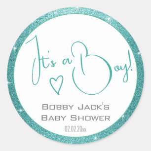 Sticker Rond Baby shower de cadre de Parties scintillant bleu c