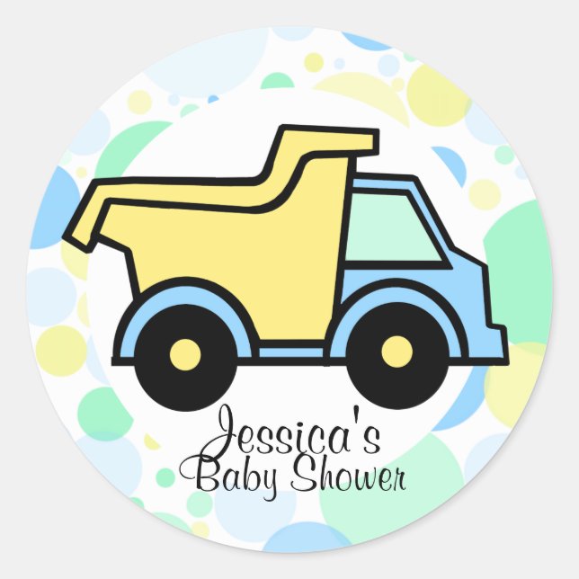 Sticker Rond Baby shower de camion de vidange (Devant)