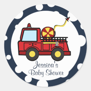 Sticker Rond Baby shower de camion-feu