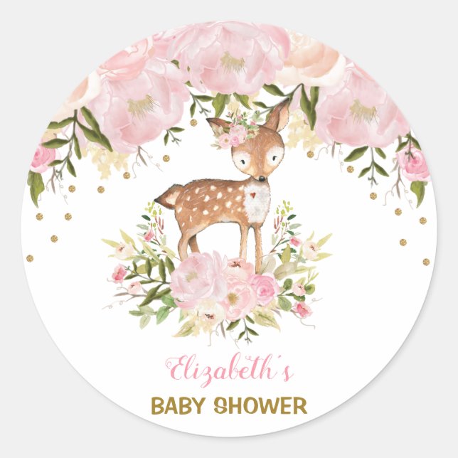 Sticker Rond Baby shower de cerf féminin Favoris rose pâle (Devant)