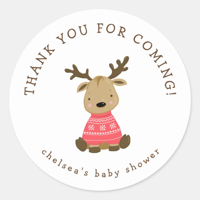 Sticker Rond Baby shower de cerfs d'hiver en faveur (Devant)