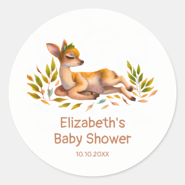 Sticker Rond Baby shower de cerfs et de feuillage pour bébés en (Devant)