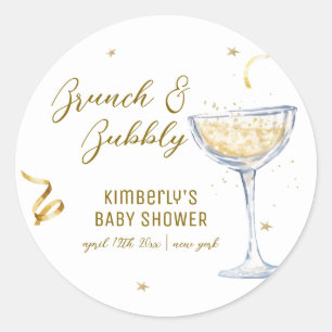 Sticker Rond Baby shower de champagne Bubbly Gold Elegant Brunc