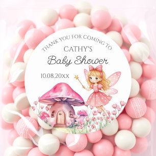 Sticker Rond Baby shower de champignons poilus et roses sourian