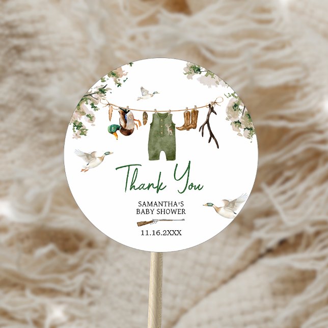Sticker Rond Baby shower de chasse au canard (Duck Hunting Baby Shower Sticker)