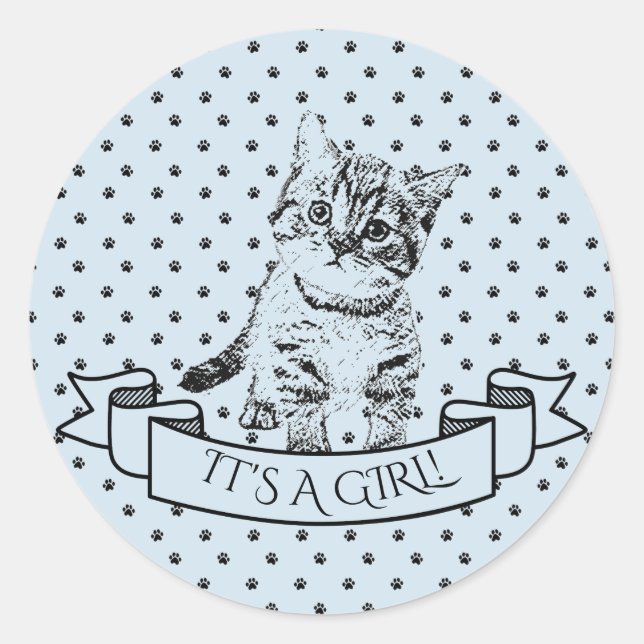 Sticker Rond Baby shower de chat bleu Cute Kitten (Devant)