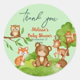 Sticker Rond Baby shower de Chouette de renard de chevreuil des