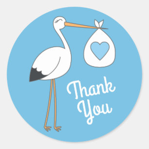 Sticker Rond Baby shower de cigogne Blue Boy