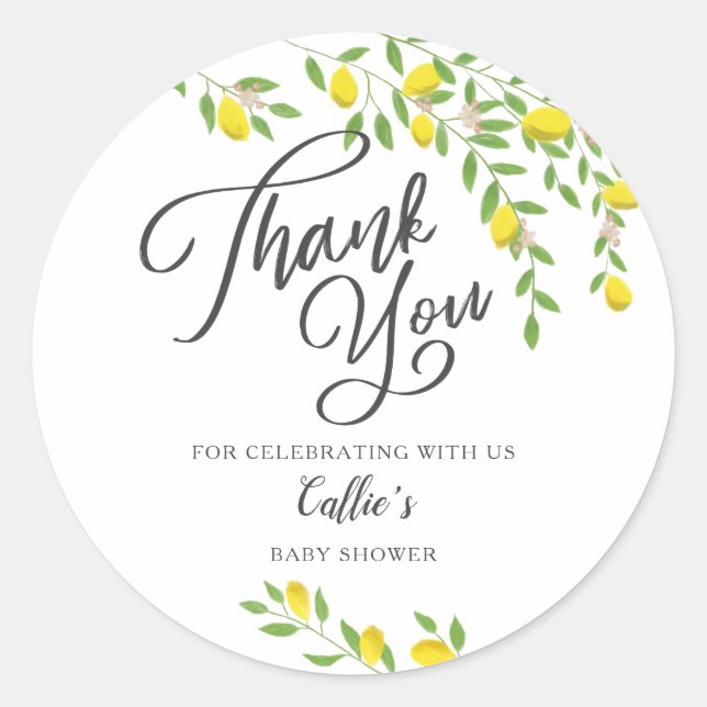 Sticker Rond Baby shower de citron jaune rustique (Devant)