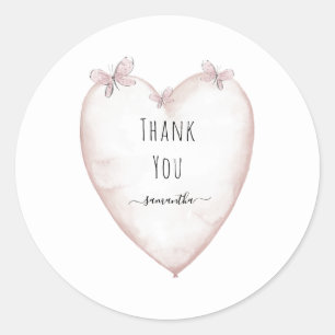 Sticker Rond Baby shower de coeur et papillon Merci blanc