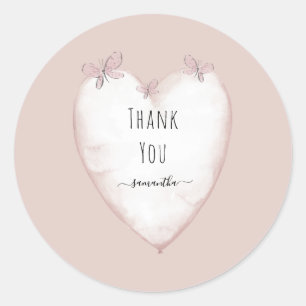 Sticker Rond Baby shower de coeur rose et papillon Merci