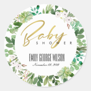 STICKER ROND BABY SHOWER DE COULEUR D'EAU SUCCULENTE DES ÉCHAPP
