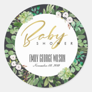 STICKER ROND BABY SHOWER DE COULEUR D'EAU SUCCULENTE DES ÉCHAPP