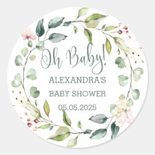 Sticker Rond Baby shower de couronne feuillu