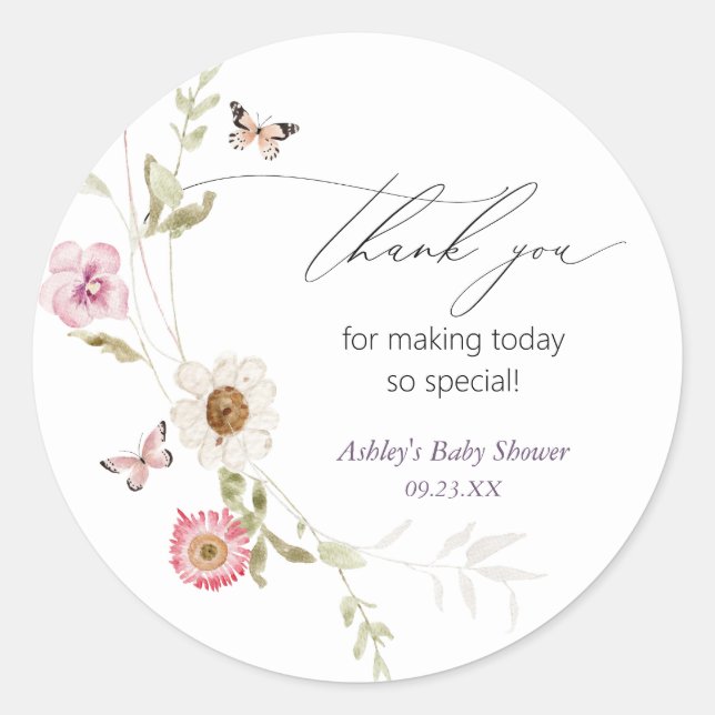 Sticker Rond Baby shower de couronne fleur sauvage Meadow (Devant)