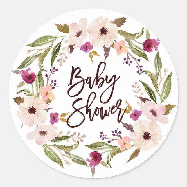 Sticker Rond Baby shower de couronnes florales de Bohème Whimsi (Devant)