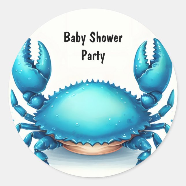 Sticker Rond Baby shower de crabe bleu de la marine de pêche (Devant)