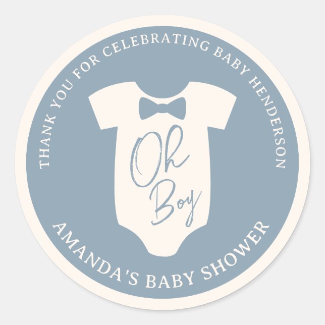 Sticker Rond Baby shower de Cravate Dusty Blue Bow (Devant)