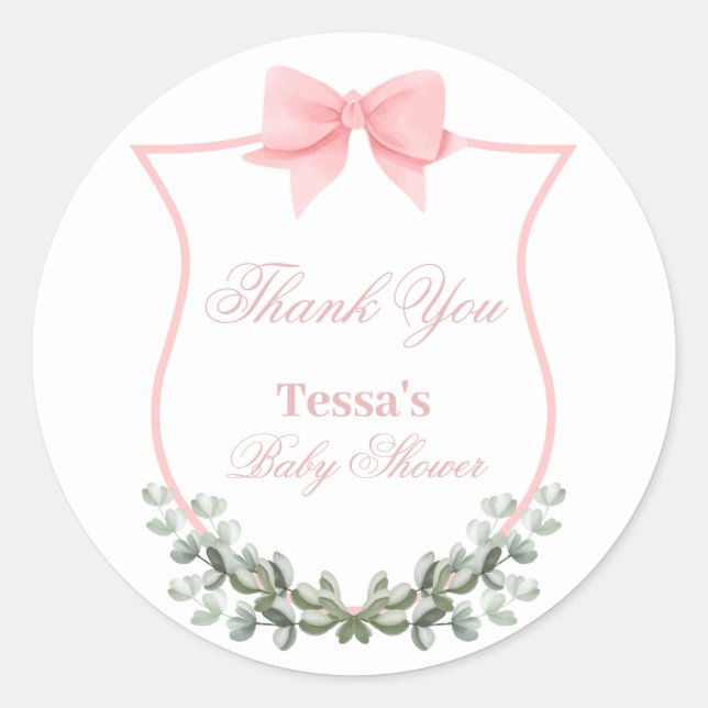 Sticker Rond Baby shower de crête Eucalyptus Pink Elegant (Devant)