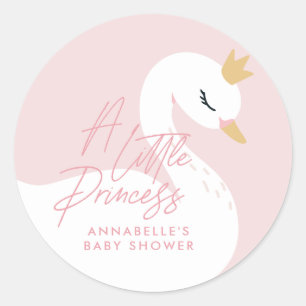 Sticker Rond Baby shower de cygne girly rose aqua mignon élégan