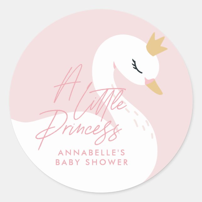 Sticker Rond Baby shower de cygne girly rose aqua mignon élégan (Devant)