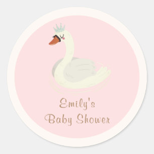 Sticker Rond Baby shower de cygne rose élégant Boho Arch Prince
