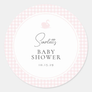 Sticker Rond Baby shower de cygne rose En vichy moderne