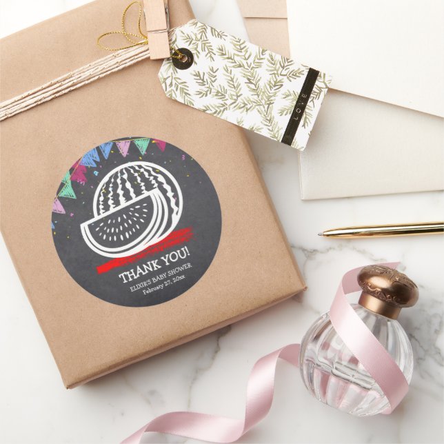 Sticker Rond Baby shower de dessin Chalkboard Watermelon (Cadeaux)