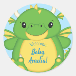 Sticker Rond Baby shower de dragon bleu