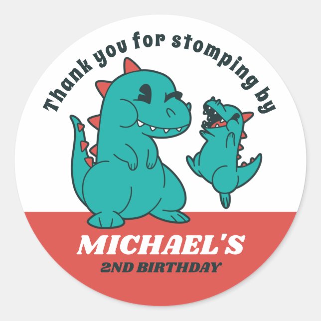 Sticker Rond Baby shower de fête Anniversaire de enfant de Dino (Devant)