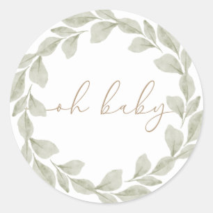 Sticker Rond Baby shower de feuille d'eucalyptus neutre pour le