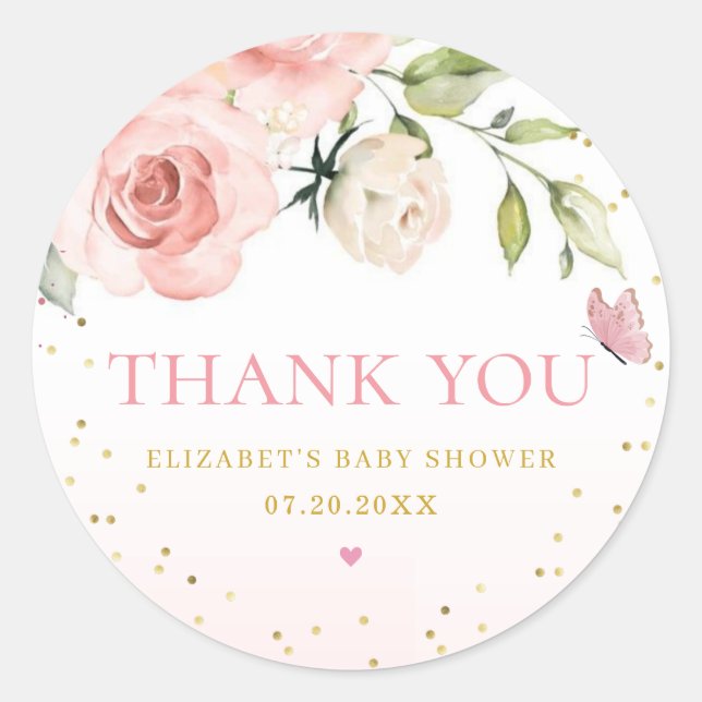 Sticker Rond Baby shower de fille en Merci mou moderne (Devant)