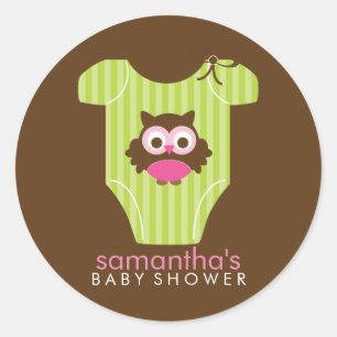 Sticker Rond Baby shower de fille en tenue de hiboux